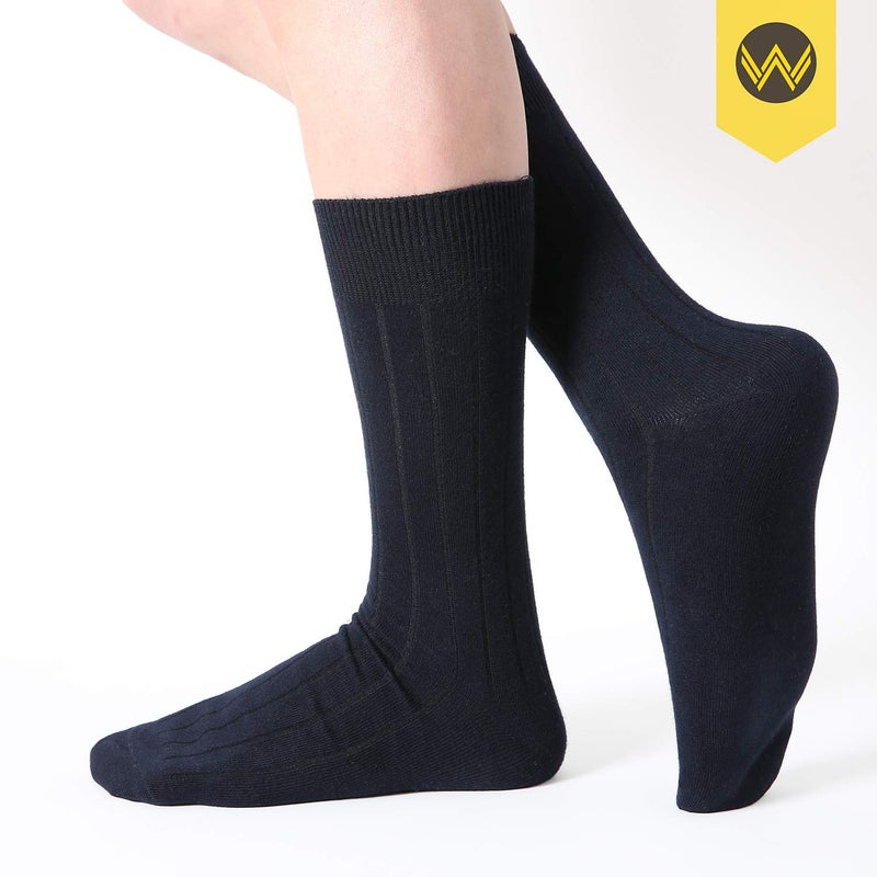 WANDER Dress Socks Men's Classic Cotton Solid Premium Ribbed Socks Seamless Soft for Office Business Men 8 Pairs (8navy) - Image 2